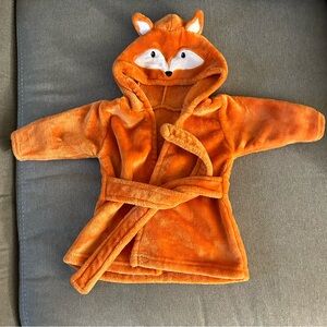 Baby fluffy orange fox hooded robe, size 0-9 months